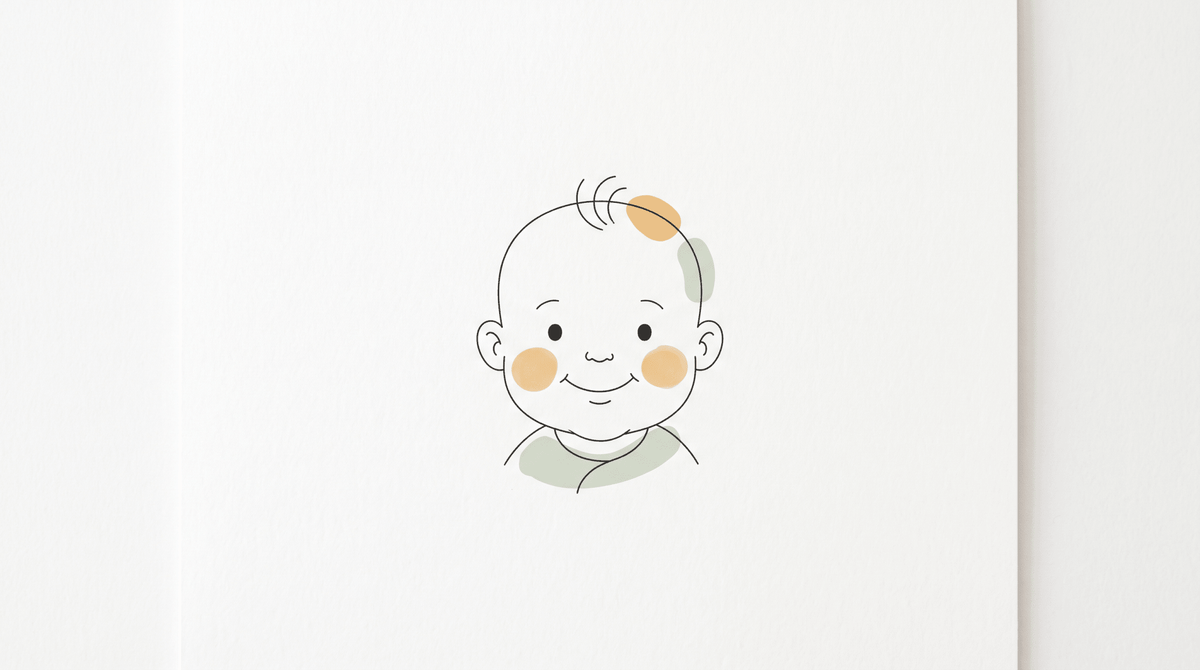 Illustration au trait d'un visage de bébé souriant, sourire social - Treelys®