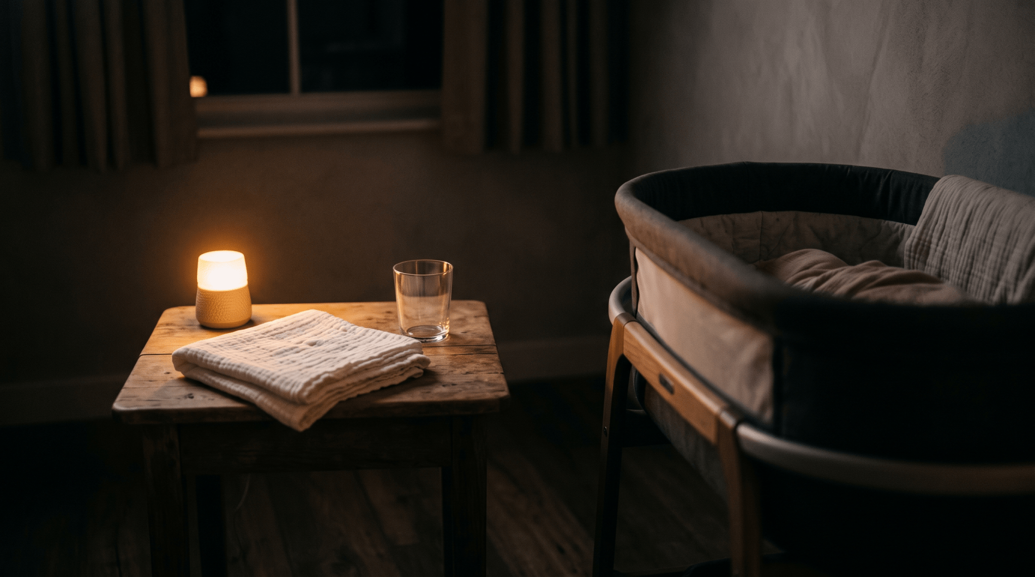 Chambre de maternité éclairée par une veilleuse la nuit, illustration du dépistage néonatal — Treelys®