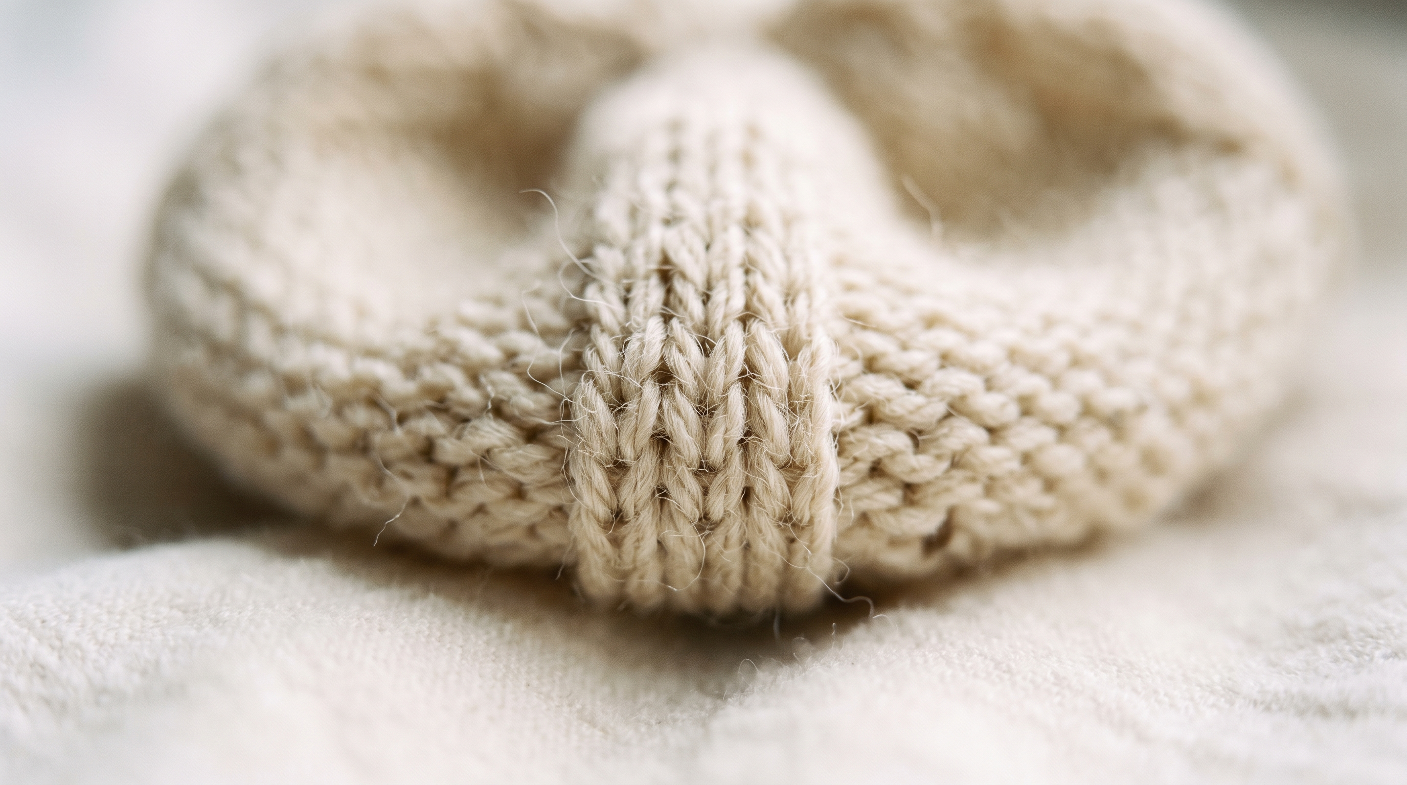 Macro sur la maille d'un bonnet en laine de très petite taille — prématurité en France, Treelys®