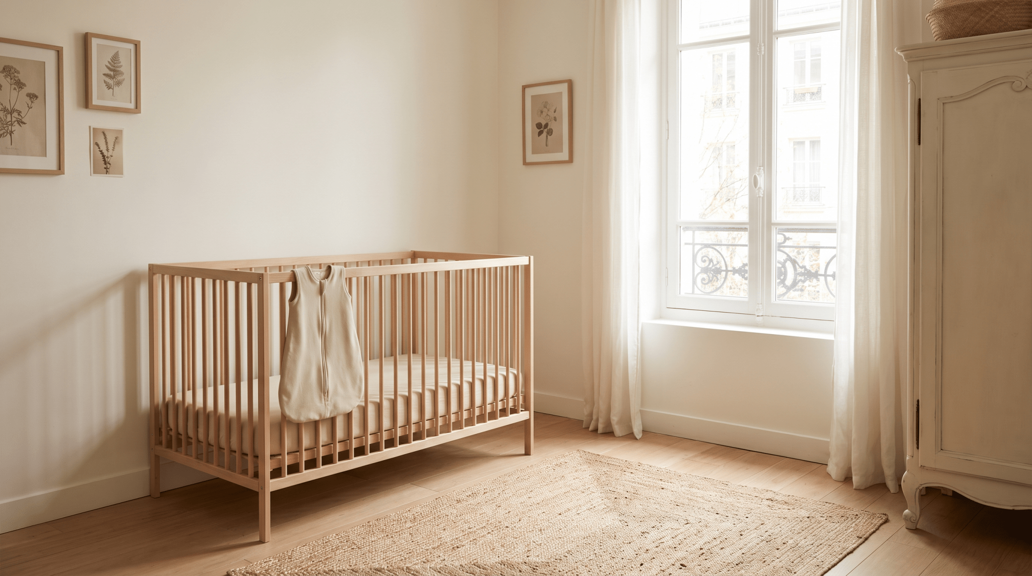 Chambre de bébé épurée avec lit à barreaux et couchage sécurisé - Treelys®