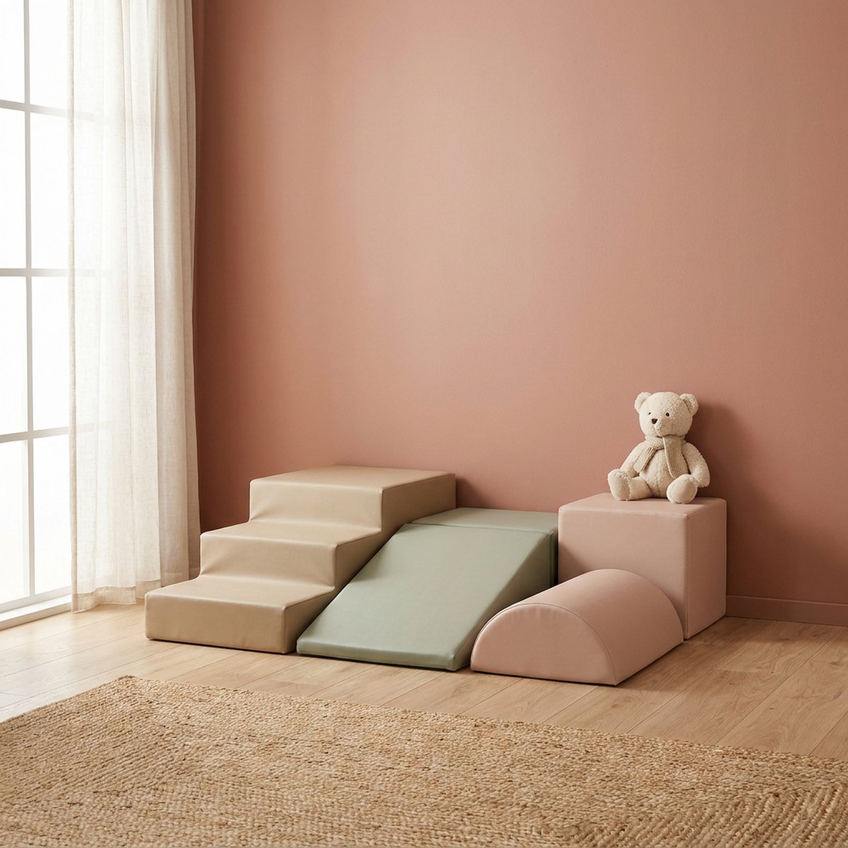 Modules de motricité en mousse pour bébé : escalier, pente et cube