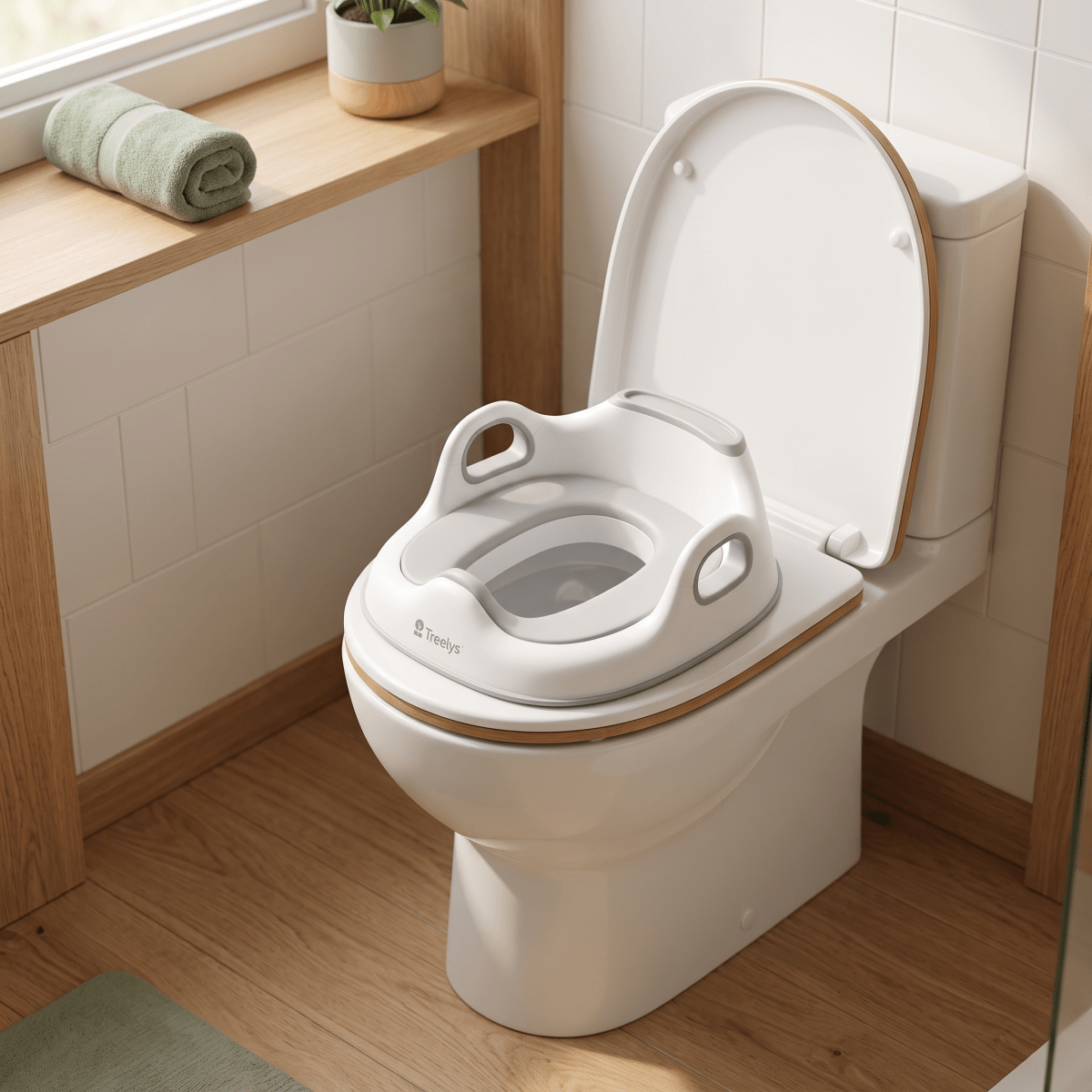 Réducteur de toilette Treelys posé sur une cuvette de WC