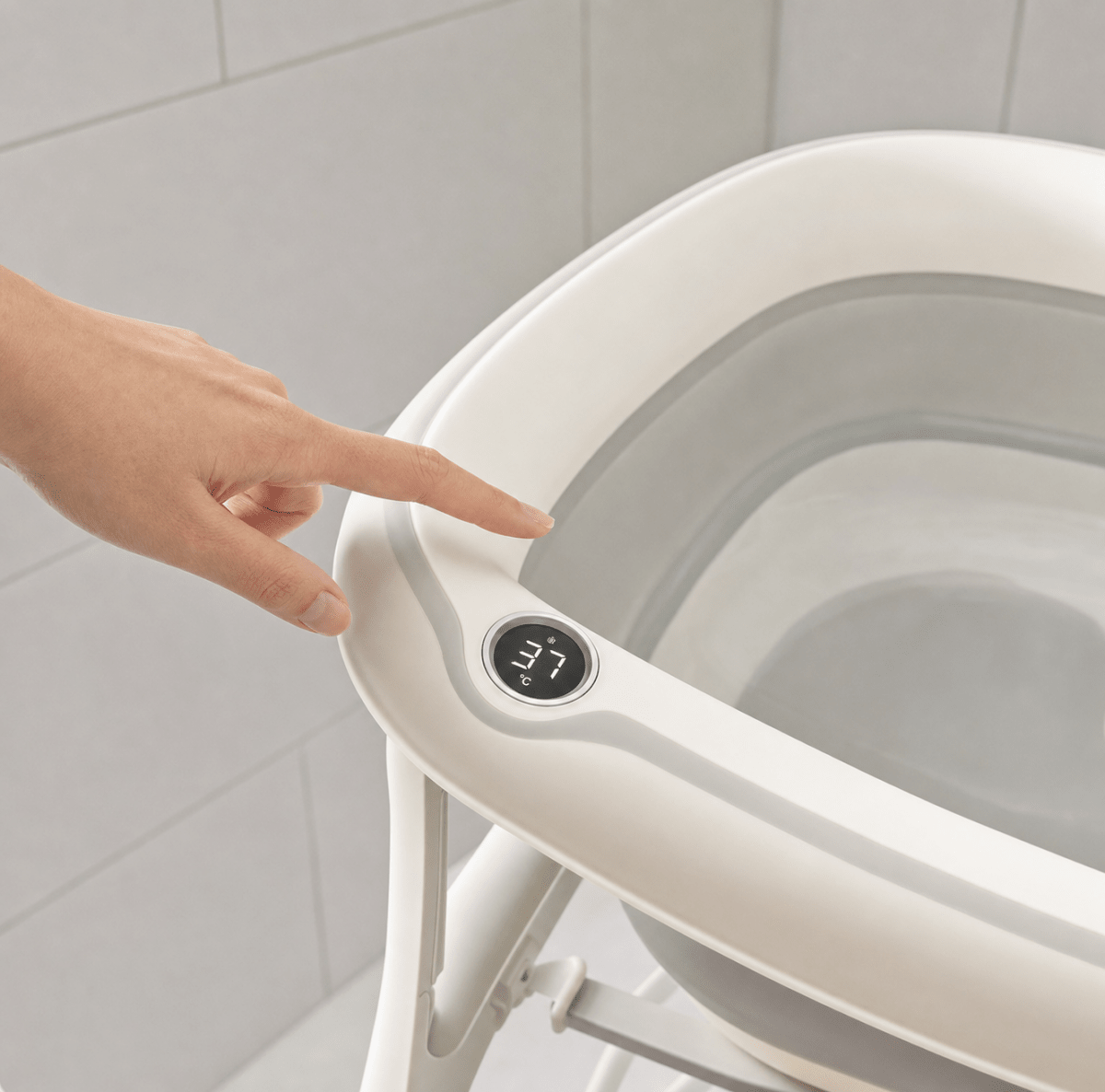 Baignoire Bébé Pliable sur Pied avec Support, Thermomètre et Tuyau d'évacuation - Treelys®