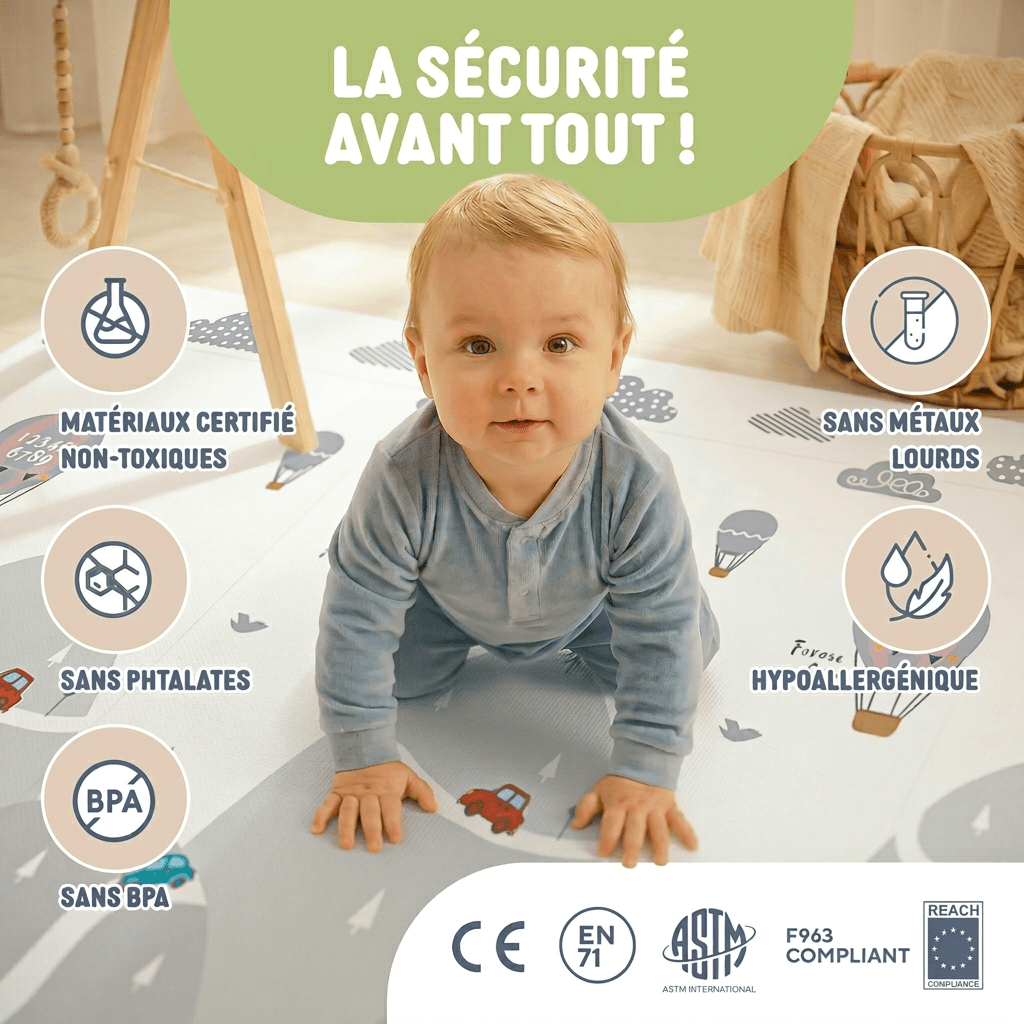 Tapis d'Éveil Bébé Pliable Réversible XPE 15mm Certifié EN71 BPA - Free - Treelys®