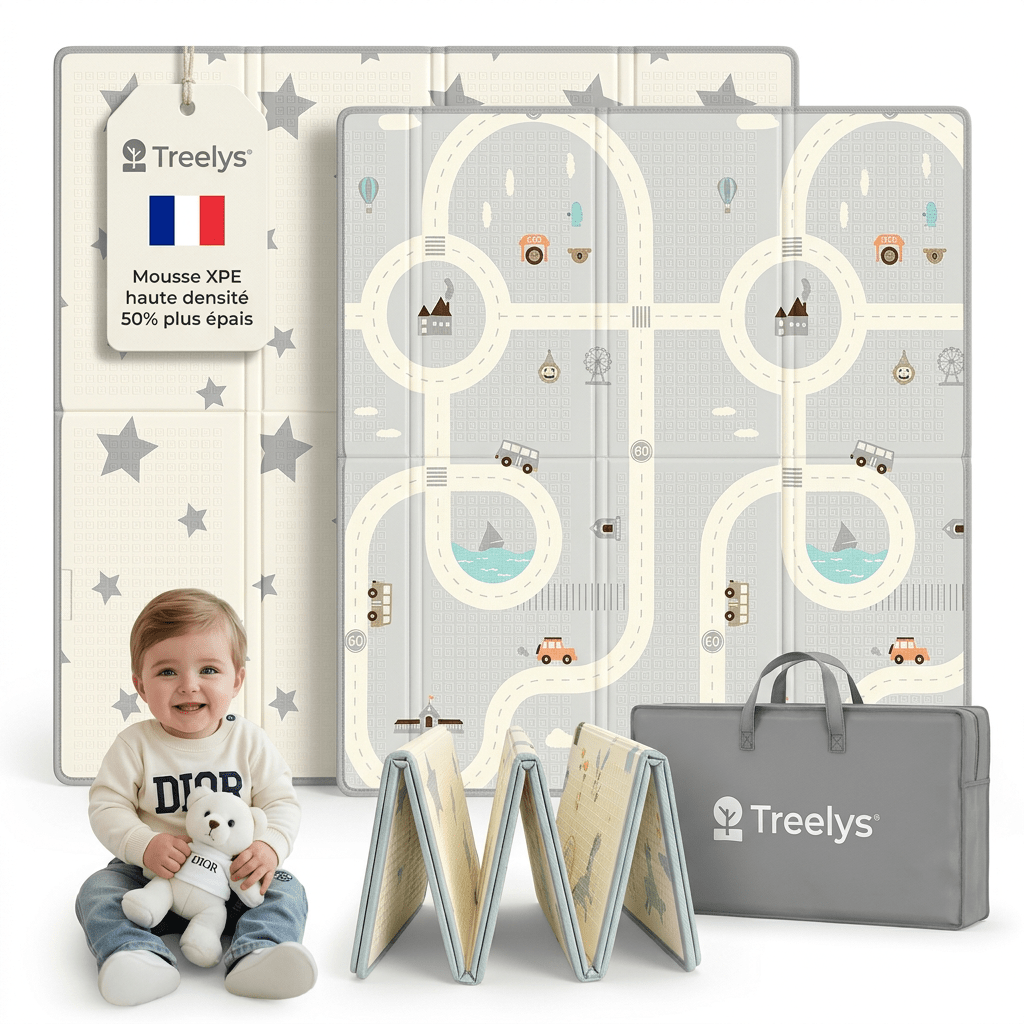 Tapis d'Éveil Bébé Pliable Réversible XPE 15mm Certifié EN71 BPA - Free - Treelys®
