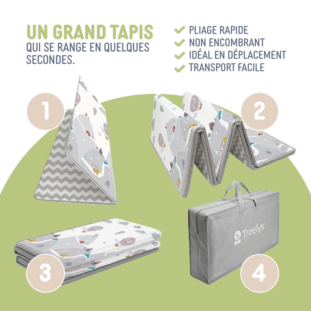 Tapis d'Éveil Bébé Pliable Réversible XPE 15mm Certifié EN71 BPA - Free - Treelys®