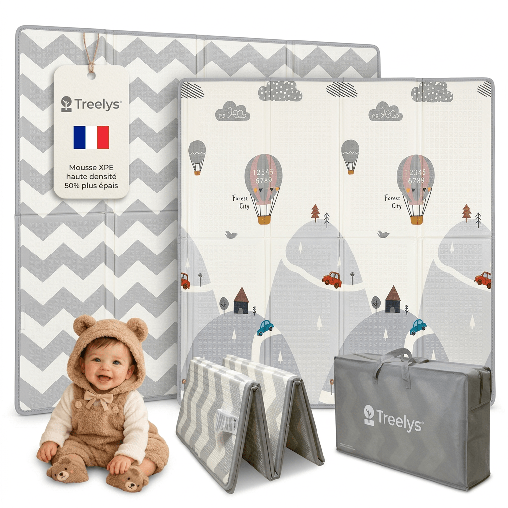 Tapis d'Éveil Bébé Pliable Réversible XPE 15mm Certifié EN71 BPA - Free - Treelys®