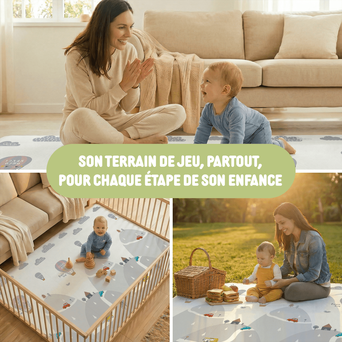 Tapis d'Éveil Bébé Pliable Réversible XPE 15mm Certifié EN71 BPA - Free - Treelys®