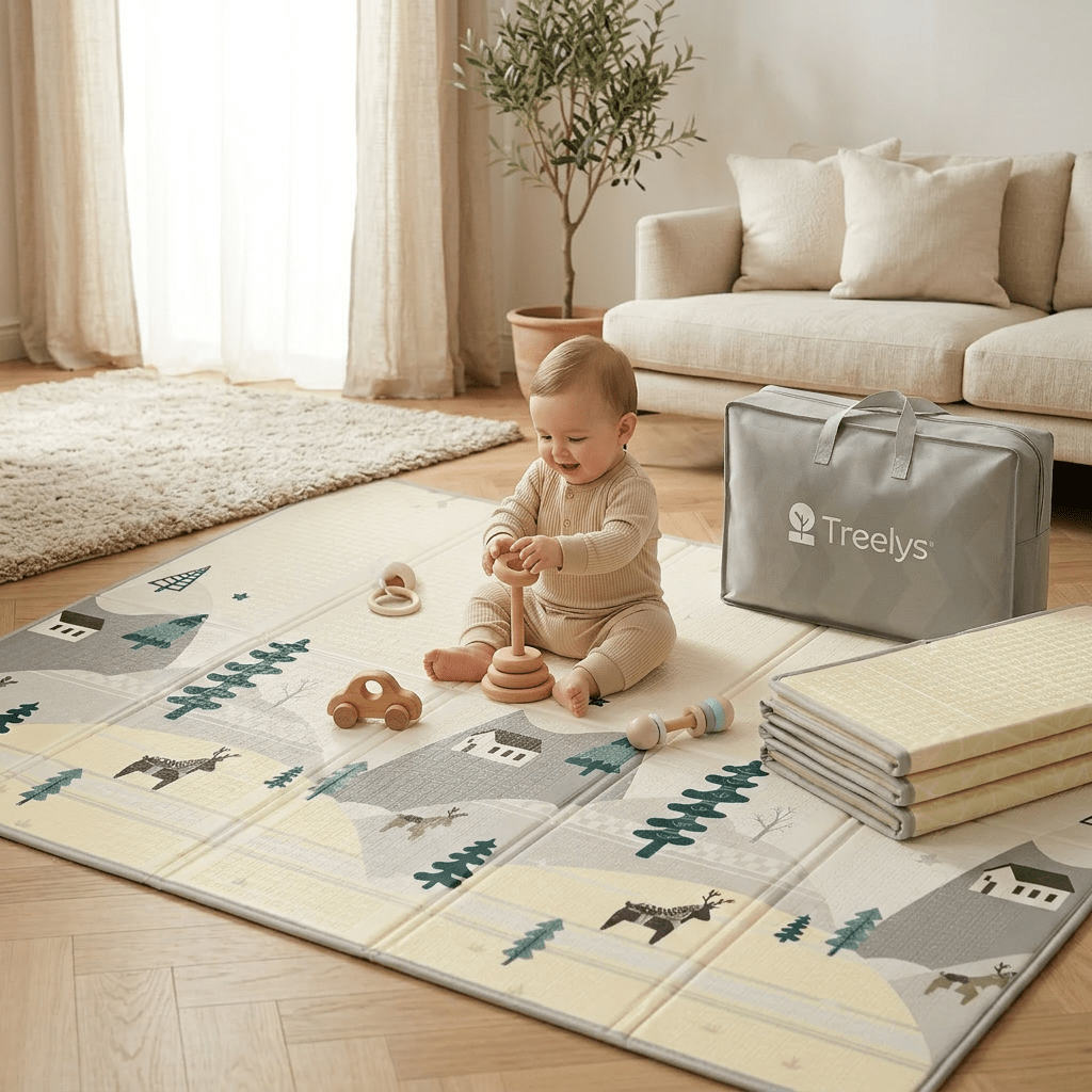 Tapis d'Éveil Bébé Pliable Réversible XPE 15mm Certifié EN71 BPA - Free - Treelys®
