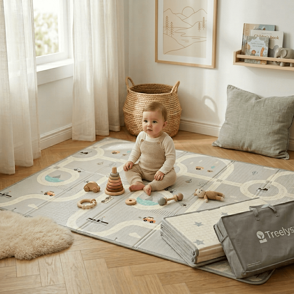 Tapis d'Éveil Bébé Pliable Réversible XPE 15mm Certifié EN71 BPA - Free - Treelys®