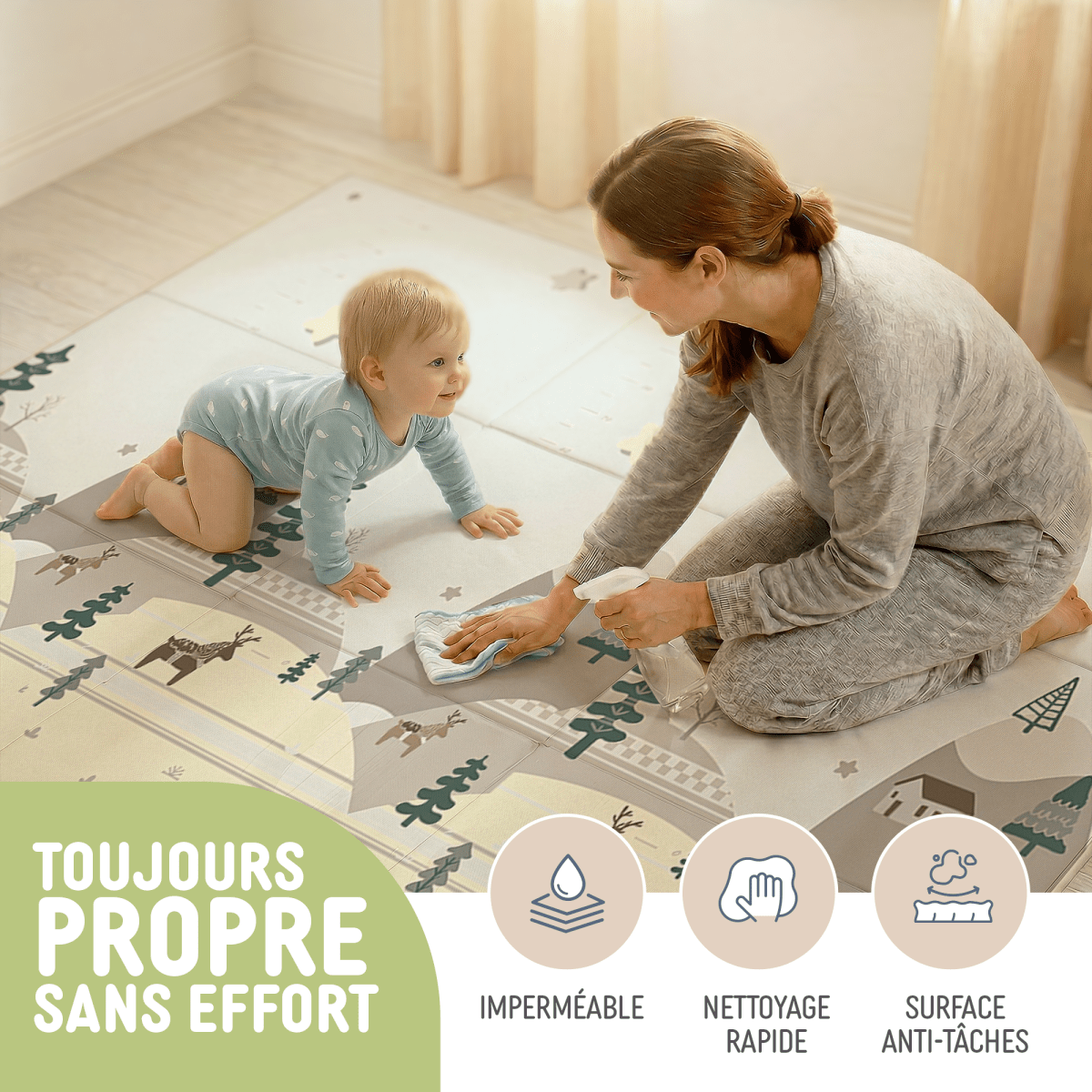 Tapis d'Éveil Bébé Pliable Réversible XPE 15mm Certifié EN71 BPA - Free - Treelys®