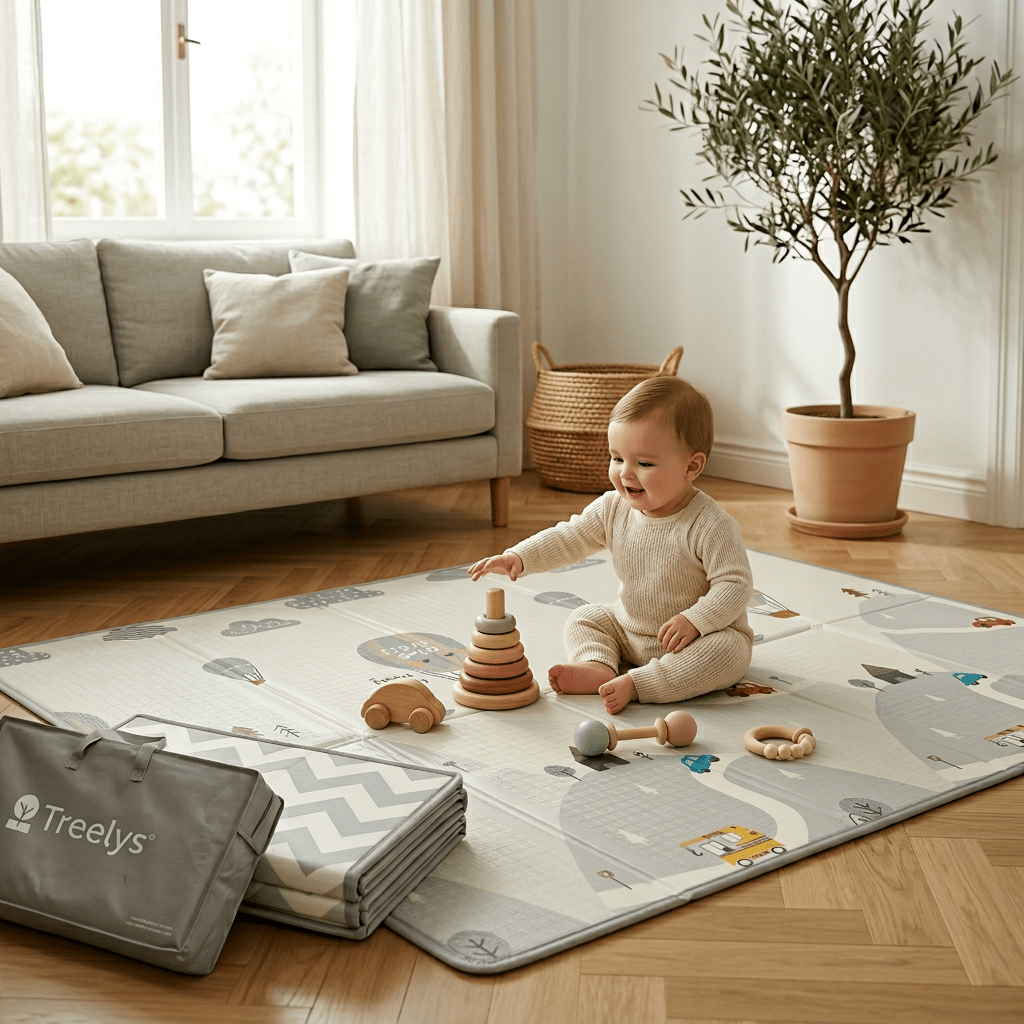 Tapis d'Éveil Bébé Pliable Réversible XPE 15mm Certifié EN71 BPA - Free - Treelys®