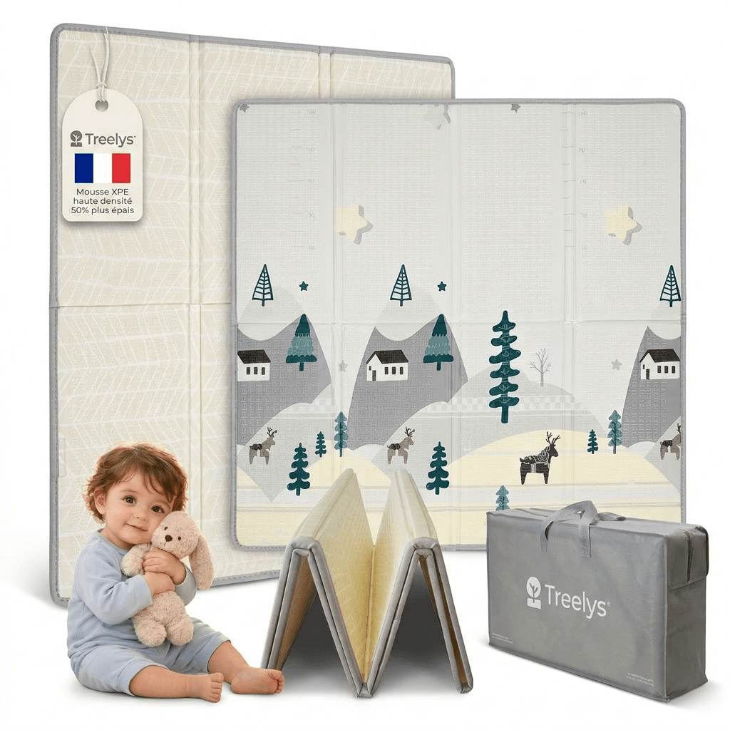Tapis d'Éveil Bébé Pliable Réversible XPE 15mm Certifié EN71 BPA - Free - Treelys®