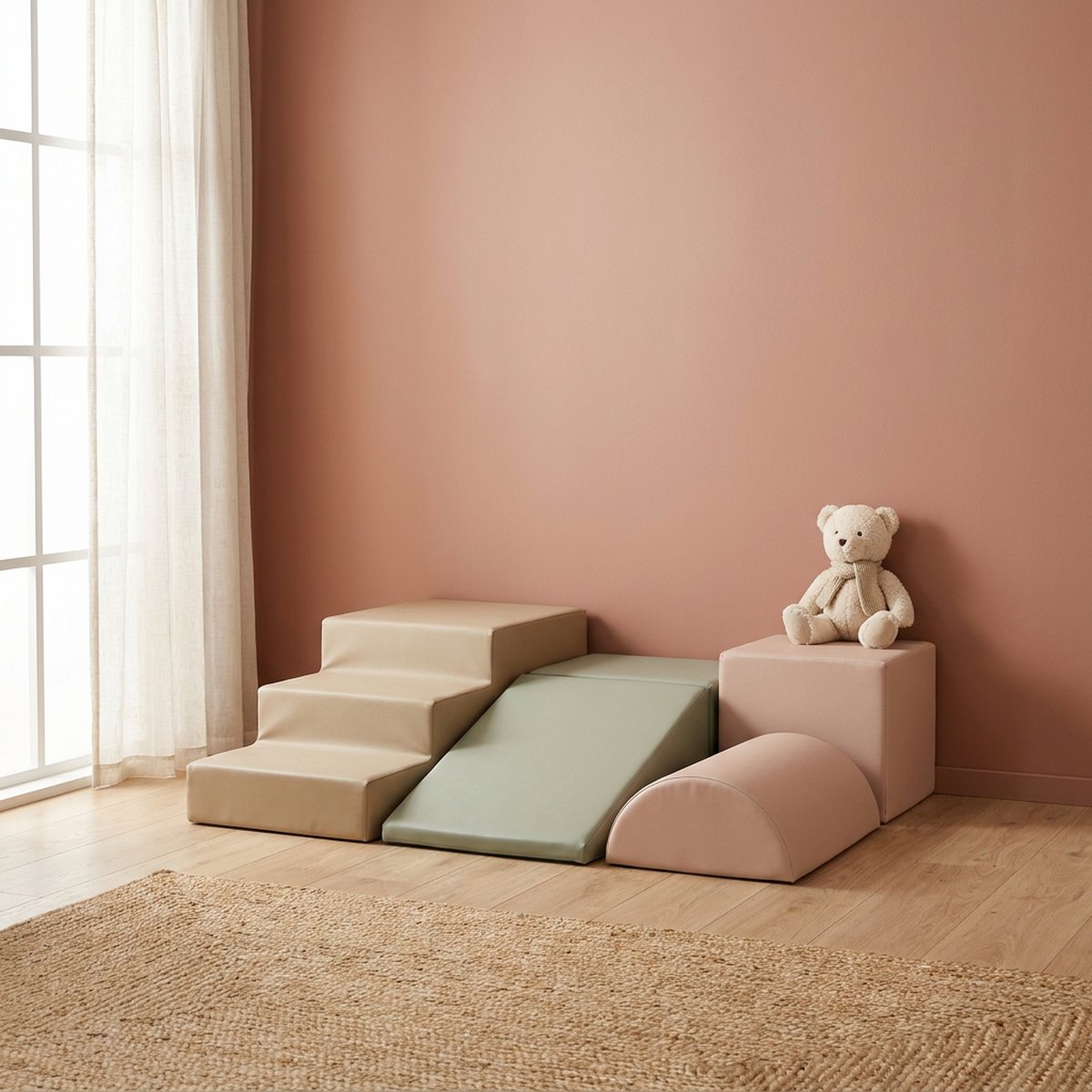 Modules de motricité en mousse pour bébé : escalier, pente et cube