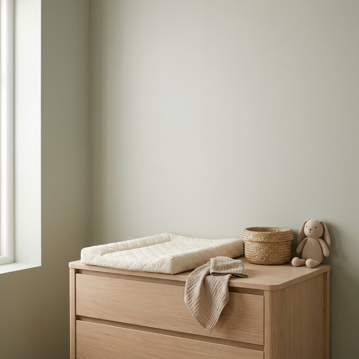 Tapis à langer posé sur une commode en bois clair